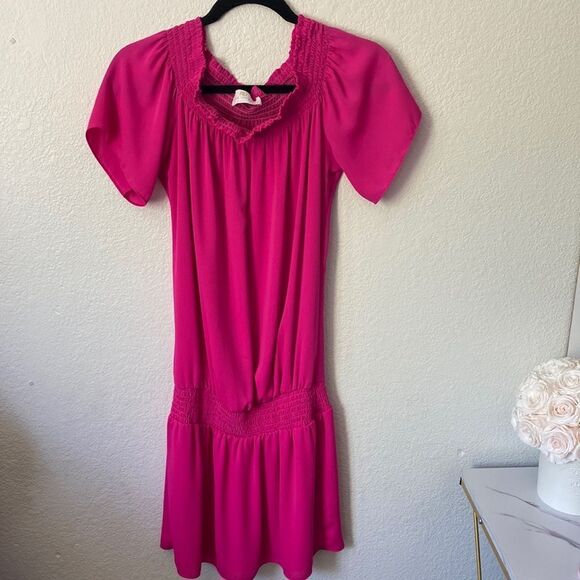 Amanada Uprichard Pink Ruched drop waist sun Dress - Picture 1 of 6